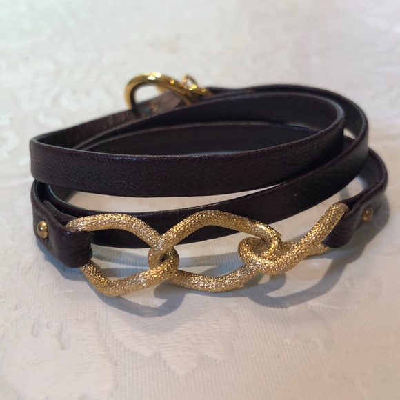 Gorjana Gold and Brown Leather Wrap Bracelet - Picture 1 of 4